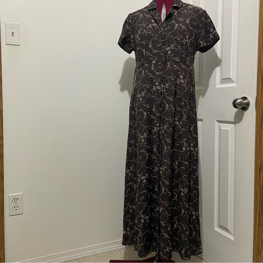 NEXT ladies wear women brown floral collar button front maxi dress. Size 12 Used